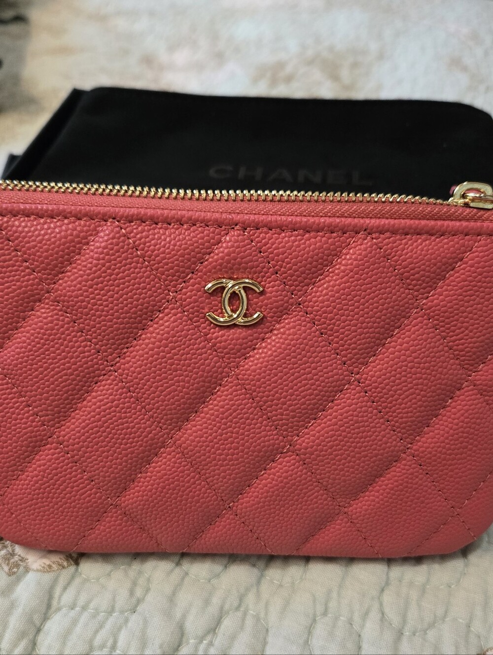 Chanel Quilted Zip Pouch - Pink Caviar